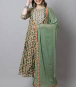 Pista green pure cotton embroidered kurta & pant with dupatta