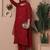 Maroon rayon slub solid kurta & pant with dupatta