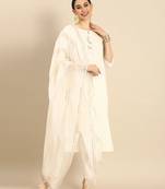 Off white pure cambric cotton embroidered kurta & pant with dupatta