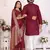 maroon  color silk blend couple combo men's kurta & pajama & women saree set