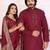 maroon  color silk blend couple combo men's kurta & pajama & women saree set
