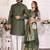 mehandi green  color silk blend couple combo men's kurta & pajama & women saree set