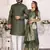 mehandi green  color silk blend couple combo men's kurta & pajama & women saree set