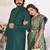 rama green color silk blend couple combo men's kurta & pajama & women saree set