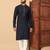 navy blue sequin embroidered band collar kurta