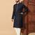 navy blue sequin embroidered band collar kurta