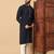 navy blue sequin embroidered band collar kurta