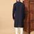 navy blue sequin embroidered band collar kurta