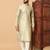Beige gold zari woven jacquard band collar kurta pajama