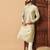 Beige gold zari woven jacquard band collar kurta pajama