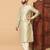 Beige gold zari woven jacquard band collar kurta pajama