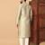 Beige gold zari woven jacquard band collar kurta pajama