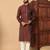 Maroon zari woven jacquard band collar kurta pajama