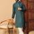 Teal zari woven jacquard band collar kurta pajama