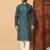 Teal zari woven jacquard band collar kurta pajama