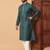 Teal zari woven jacquard band collar kurta pajama
