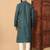 Teal zari woven jacquard band collar kurta pajama