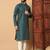 Teal zari woven jacquard band collar kurta pajama