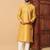 Yellow zari woven jacquard band collar kurta pajama
