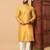 Yellow zari woven jacquard band collar kurta pajama