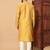Yellow zari woven jacquard band collar kurta pajama