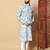 Dark sky blue abstract printed linen cotton band collar kurta pajama