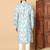 Dark sky blue abstract printed linen cotton band collar kurta pajama