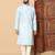 Light sky blue abstract printed linen cotton band collar kurta pajama