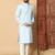 Light sky blue abstract printed linen cotton band collar kurta pajama