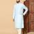 Light sky blue abstract printed linen cotton band collar kurta pajama