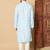 Light sky blue abstract printed linen cotton band collar kurta pajama