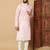 Peach abstract printed linen cotton band collar kurta pajama