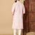 Peach abstract printed linen cotton band collar kurta pajama