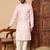 Peach abstract printed linen cotton band collar kurta pajama