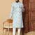 Sky blue abstract printed linen cotton band collar kurta pajama