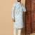 Sky blue abstract printed linen cotton band collar kurta pajama