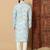 Sky blue abstract printed linen cotton band collar kurta pajama