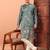 Dusty teal heavy silk thread & zari embroidered band collar kurta pajama