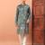 Dusty teal heavy silk thread & zari embroidered band collar kurta pajama