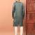 Dusty teal heavy silk thread & zari embroidered band collar kurta pajama