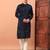 Navy blue heavy silk thread & zari embroidered band collar kurta pajama
