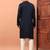 Navy blue heavy silk thread & zari embroidered band collar kurta pajama
