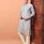 Light grey heavy silk thread & zari embroidered band collar kurta pajama