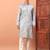 Light grey heavy silk thread & zari embroidered band collar kurta pajama