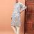 Light grey heavy silk thread & zari embroidered band collar kurta pajama