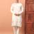 Off white heavy silk thread & zari embroidered band collar kurta pajama