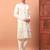 Off white heavy silk thread & zari embroidered band collar kurta pajama