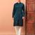 Peacock blue heavy silk thread & zari embroidered band collar kurta pajama