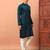 Peacock blue heavy silk thread & zari embroidered band collar kurta pajama