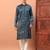 Teal blue heavy silk thread & zari embroidered band collar kurta pajama